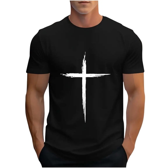 XMMSWDLA Men's Cross Print Short Sleeve T Shirt Crewneck Tee Shirts Black Tee Shirts Mens