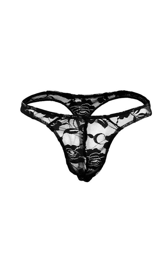 Men's Lace Frilly Thong Panties Sheer Mesh Bikini Briefs T-back G-string Underwear