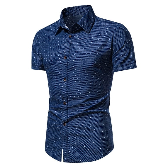 XMMSWDLA Men's Muscle Fit Short Sleeve Dress Shirts Slim Casual Button Down Stretch Polyester Shirts for Men Navy Hawaiian Shirt for Men