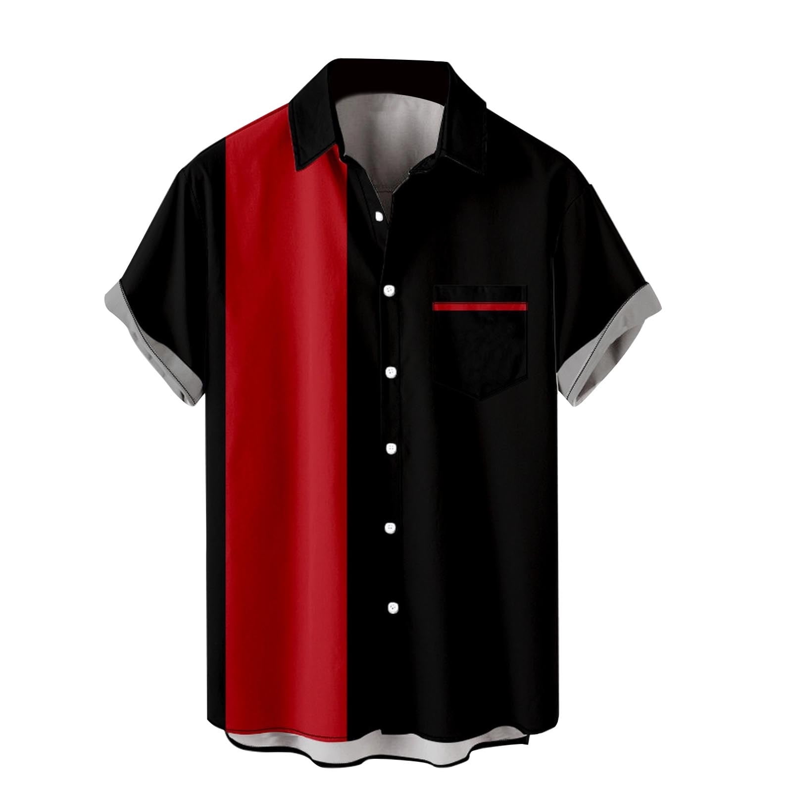 XMMSWDLA Men s Retro Shirts 50s Vintage Button Down Shirts Color Block Active Shirts Red Western Shirts for Men Walmart