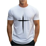 XMMSWDLA Mens Short Sleeve Graphic Gym T-Shirts Cross Print Christian Shirts White Mens Athletic Shirts & Tees
