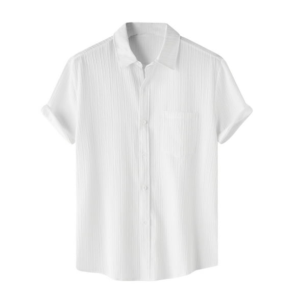XMMSWDLA Men's Short Sleeve Shirt Regular Fit Button Down Collar Shirts with Pocket White Mens Vacation Shirts