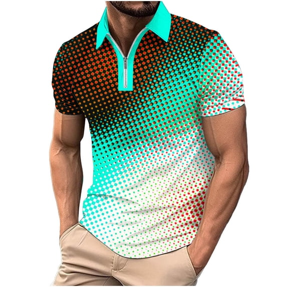 XMMSWDLA Men's Short Sleeve Zipper Shirt Mint Green Hawaiian Shirt for Men
