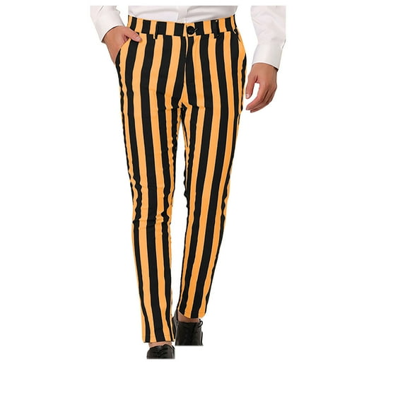 XMMSWDLA Men's Striped Dress Pants Straight Fit Color Block Office Work Suit Trousers Boys Athletic Pants