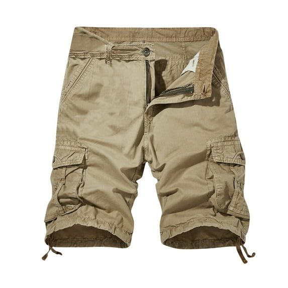 XMMSWDLA Mens Cargo Shorts Relaxed Fit Classic Outdoor Cotton Work Casual Shorts with Pockets No Belt Khaki Mens Dress Shorts