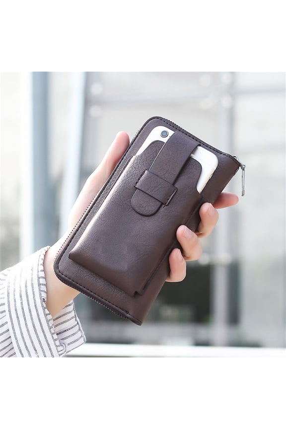 Mens Credit Card Wallet Long Wallet Leather Billfold Zip Around Checkbook Wallet multiple Credit Card Slots College Backpack