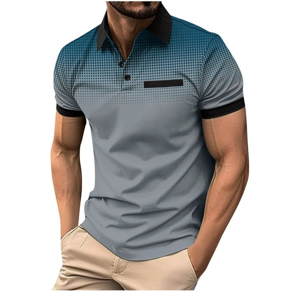 XMMSWDLA Mens Fashion Casual Front Placket Basic Short Sleeve T-Shirts Gray Mens Workout Shirts