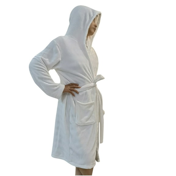 XMMSWDLA Mens Flannel Robe Hooded Plush Hoodies Long Bathrobe Sleepwear His and Hers Robes