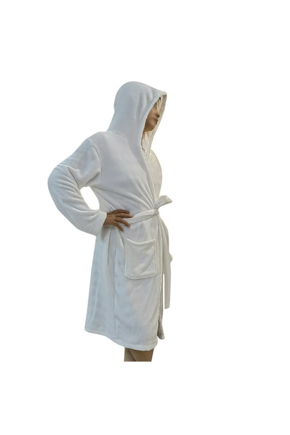 Mens Flannel Robe Hooded Plush Hoodies Long Bathrobe Sleepwear His and Hers Robes