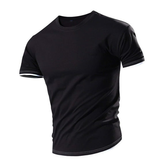XMMSWDLA Mens Gym Workout Slim Fit Short Sleeve T-Shirt Cotton Performance Athletic Shirts Running Fitness Tee Black Summer Shirts for Men