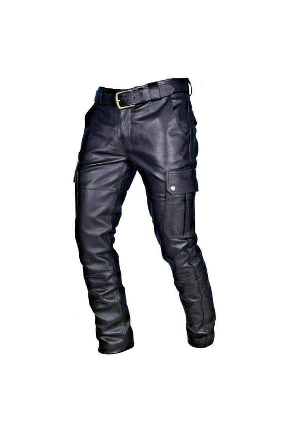Mens Slim Fit Stretch Fashion Casual Faux Leather Pants Sweat Pants Mens Adult