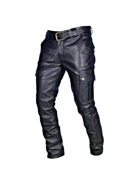 Mens Slim Fit Stretch Fashion Casual Faux Leather Pants Trousers for Men