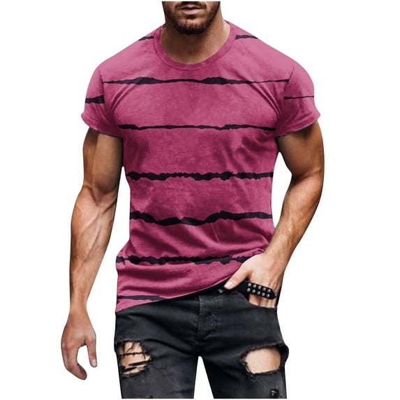 XMMSWDLA Mens Stripes T-Shirts Casual Slim Fit Tshirts Striped Tees Top Wine Mens Gym Shirts