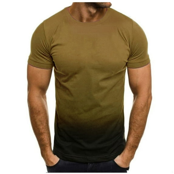XMMSWDLA Mens Summer Short Sleeve T-Shirt Casual Relaxed Fit Gradient Shirts for Men Khaki Swim Shirts for Boys