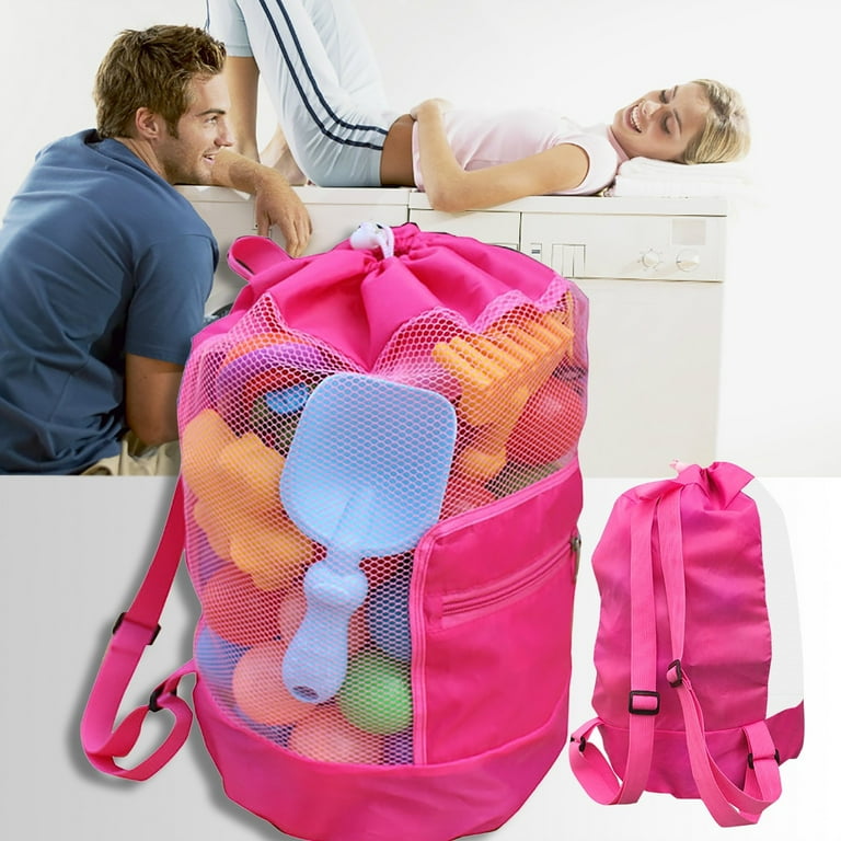 XMMSWDLA Mesh Beach Bag Tote Sand Away Beach Backpack Large Swim and Pool Toys Balls Storage Bags Kids Sea Shell Bag Beach Sand Toys Collector Toys