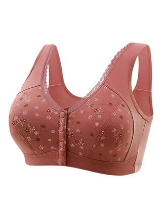 Middle-Aged Elder Woman Floral Wirefree Bra Front Button Closeure Soft  Cotton Bra for Mom Grandma Gift Bra 
