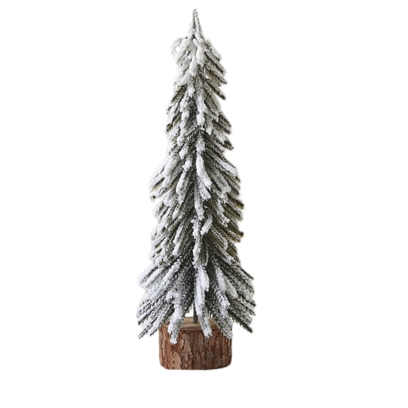 XMMSWDLA Mini Christmas Trees with Wood Base, Christmas Village Trees for Tabletop Christmas Decor Holiday Winter Decorations