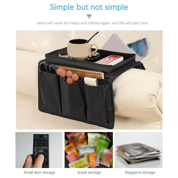 XMMSWDLA No-Slip Couch Sofa Armrest Organiser Arm Chair Caddy Bedside Storage Pocket with 6 Pockets TV Remote Holder Bed Storage Pocket Bag for Cellphone Tablet Notepad Book Magazines DVD Glasses