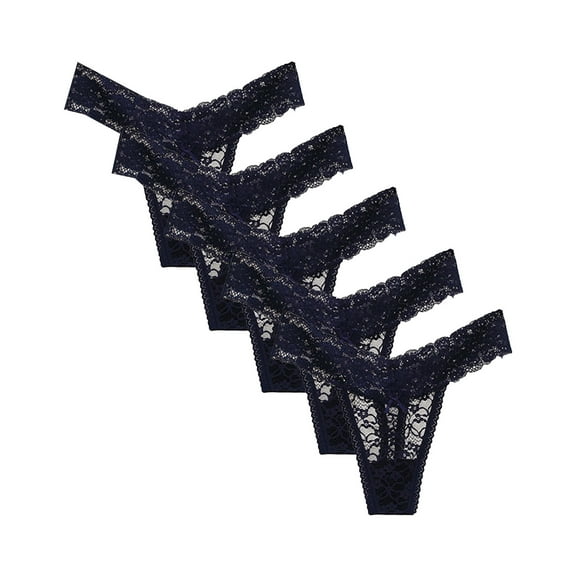 XMMSWDLA Pack Of 5 Lace Thongs for Women,Low Waist Bikini See Through Panties,Thongs for Women Underwear Dark Blue L Underwear Women