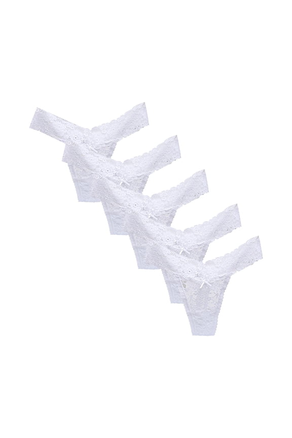Pack Of 5 Lace Thongs for Women,Low Waist Bikini See Through Panties,Thongs for Women Underwear White L Women's Underpants