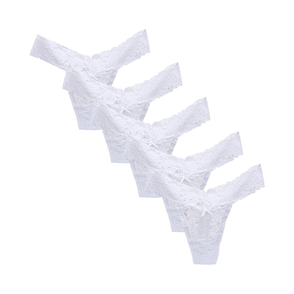 XMMSWDLA Pack Of 5 Lace Thongs for Women,Low Waist Bikini See Through Panties,Thongs for Women Underwear White L Women's Underpants