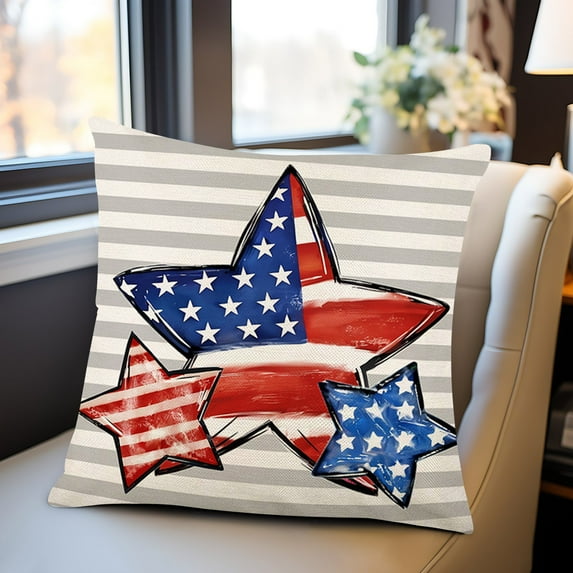 XMMSWDLA Patriotic Decor-Throw Pillow Covers 18x18 in,4th of July Pillow Case for Independence Day,Memorial Day,Veteran's Day,USA,American Summer Outdoor Red White Blue Decorations