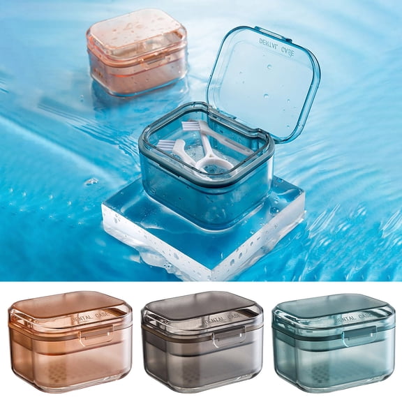 XMMSWDLA Portable Denture Case, 3 Layered Denture Cup with Strainer Denture Bath Boxes Small Retainer Cleaner Cases Mouth Guard Braces Travel Containers for Storing and Soaking