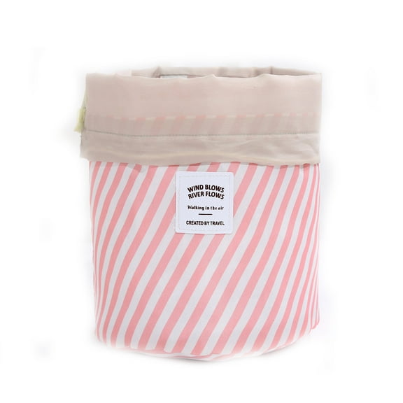 XMMSWDLA Portable Makeup Toiletry Cosmetic Travel Organizer Bag, Large Drawstring Hanging Packing Bag for Women Girl Men, Lightweight Multifunctional Barrel Shaped Storage Bag pink