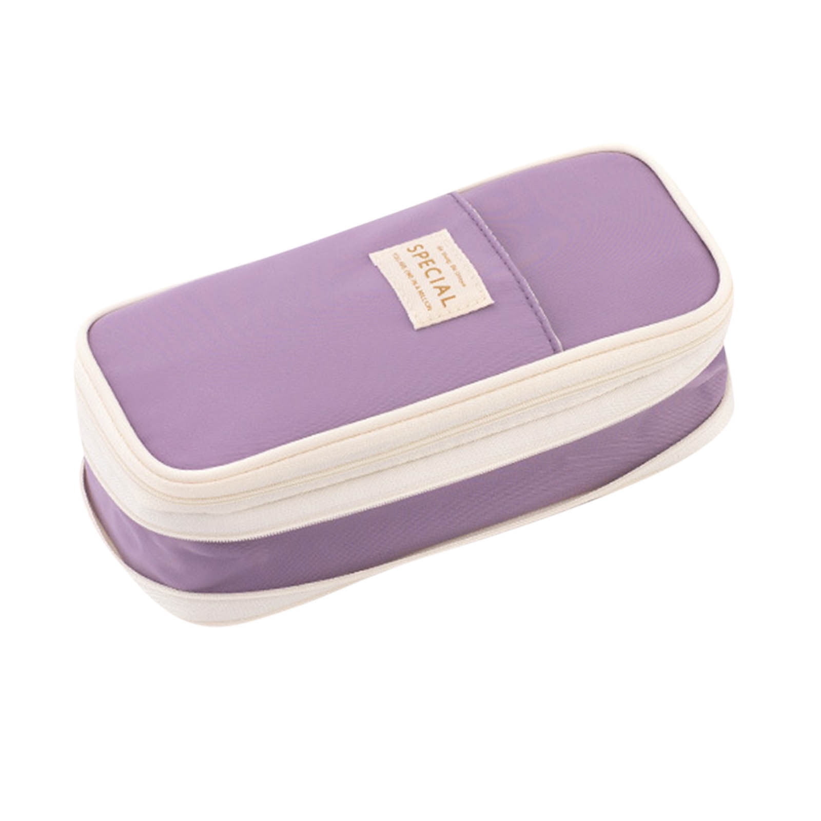 1pc Purple Bread Shape Pencil Case, Simple Large Capacity Stationery Box