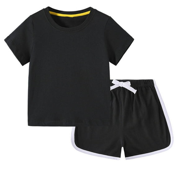 XMMSWDLA Printed Kids Matching Sets Toddler Baby Girls Clothes T-Shirt + Shorts Cute Summer Short Set Black Toddler Graphic Tee And Shorts Set