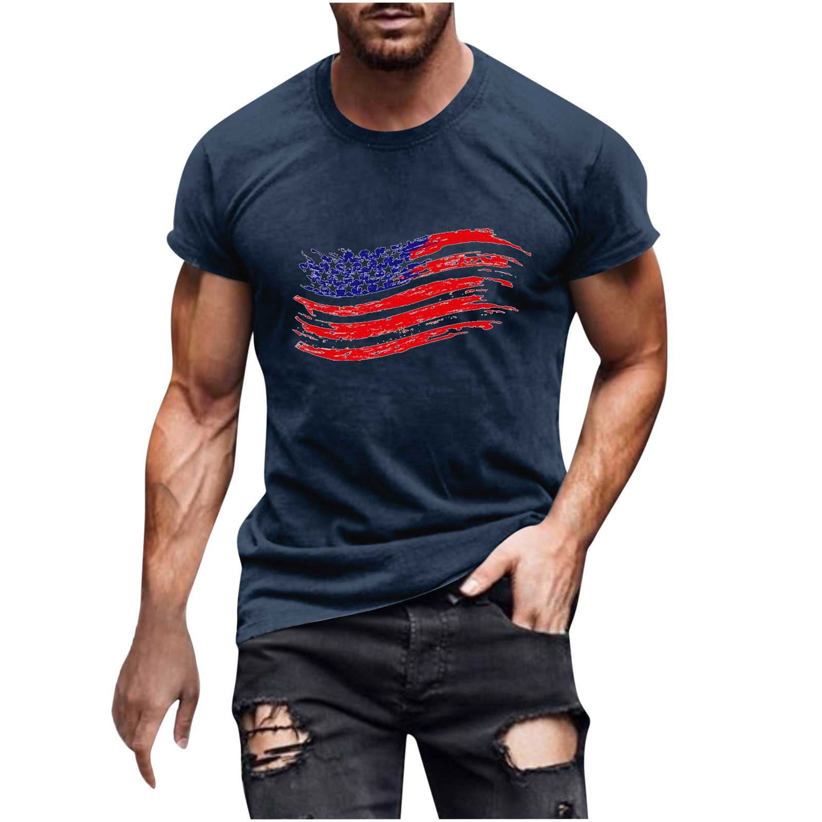 XMMSWDLA Pro Club T Shirts for Men Navy Shirt Men Casual Round Neck 3d  Digital Printing Pullover Fitness Sports Shorts Sleeves T Shirt Blouse Men