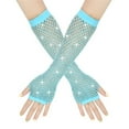 thumbnail image 1 of XMMSWDLA Rhinestone Fingerless Fishnet Gloves Long Crystal Glitter Fishnet Arm Sleeve 80s Mesh Gloves For Women Girls 1920s Accessories Mesh Gloves Light Blue, 1 of 5