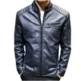 thumbnail image 1 of XMMSWDLA Blousse for Men Autumn Pure Color Stand Collar Imitation Leather Jacket Coat, 1 of 4