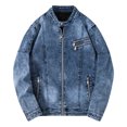 thumbnail image 1 of XMMSWDLA Sales Clearance Blousse for Men Autumn Spring And Autumn Solid Color Zipper Faux Leather Jacket, 1 of 3