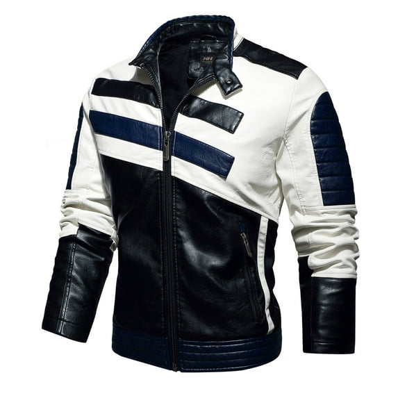 XMMSWDLA Blousse for Men Motorcycle Leather Winter Racing Suit Top Zipper Stand-up Collar Jacket Coats