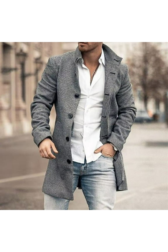 Blousse for Men Winter Solid Color Slim Long Single-breasted en Trench Coat