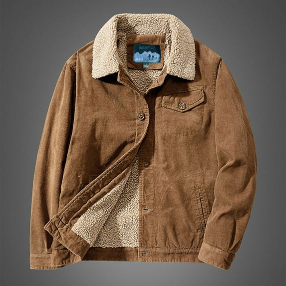 XMMSWDLA Blousse for Men Winter Thickened Corduroy Jacket Lamb Loose Jacket