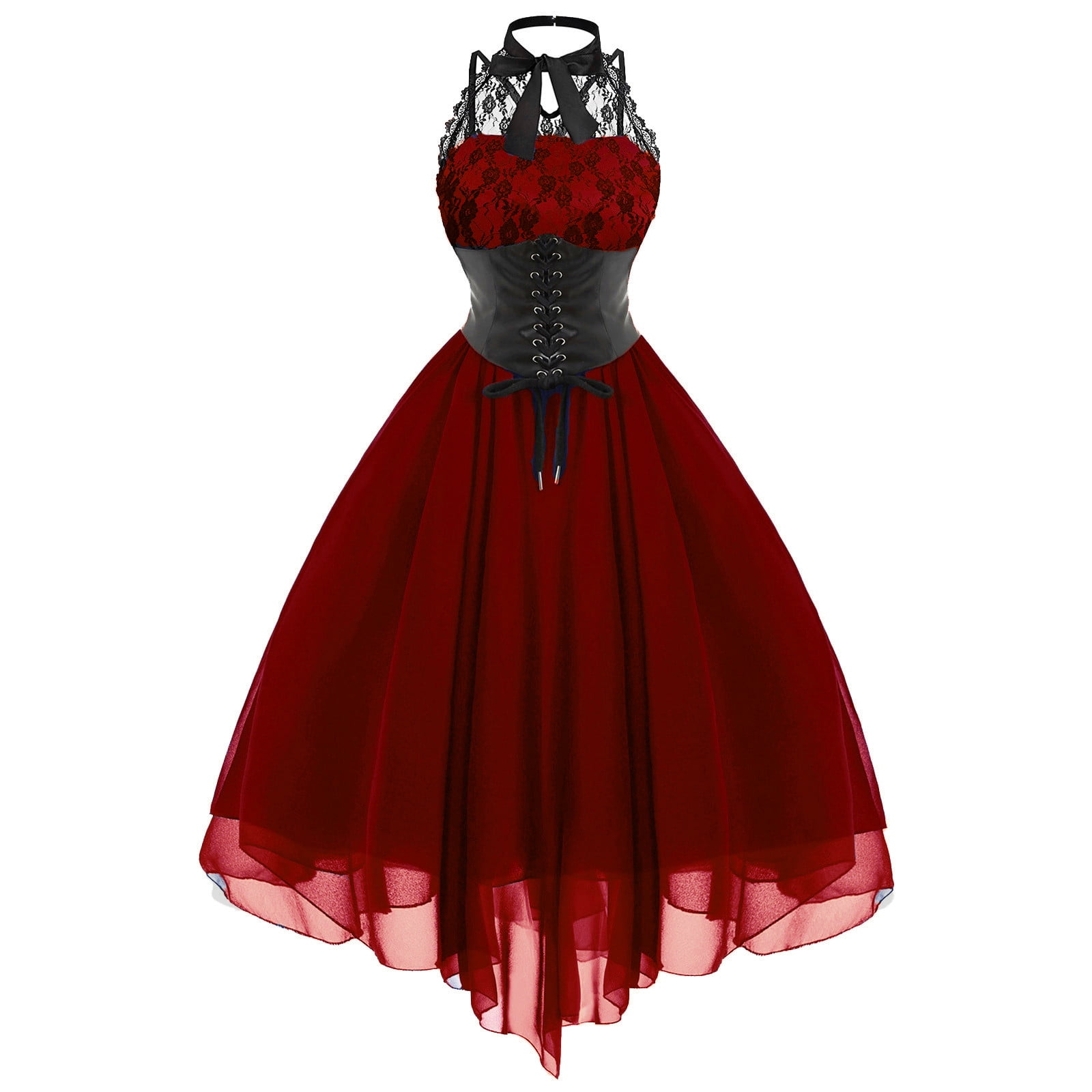 Tejiojio Women Clothes Clearance Fashion Womenl Vintage Gothic Court Gown  Cake Skirt Lace Clashing Dress - Walmart.com
