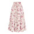 thumbnail image 1 of Yucgh Women's Floral Print Midi Skirt with Drawstring Elastic Waist, Casual Bohemian Skirt, A-line Summer Skirt with Pockets,Pink,XL, 1 of 7
