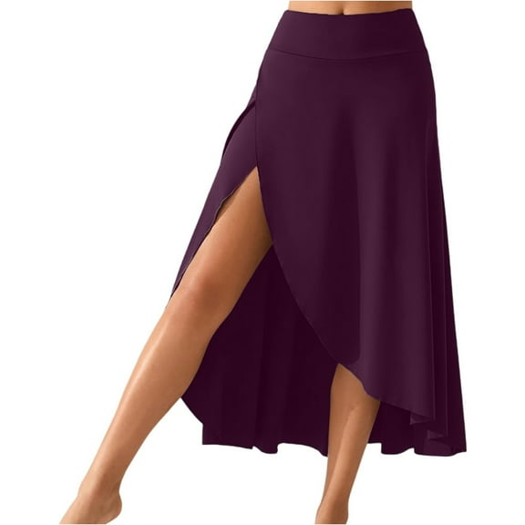 Yucgh Women's Solid Color High Waist Slit Midi Skirt, Elegant Bodycon Maxi Skirt, Slim Fit Casual Skirt with Side Split,Dark Purple,XL
