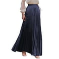 thumbnail image 1 of Yucgh Women's Pleated Solid Color Maxi Skirt with Large Swing, A-line Floor Length Skirt, Casual Flowy Skirt with Elastic Waist,Navy,XL, 1 of 8