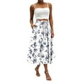 thumbnail image 1 of Yucgh Women's Bohemian Flower Print Midi Skirt with Pockets, Solid Color Casual Skirt, High Waisted Elastic Waist Skirt for Summer,White,XL, 1 of 4