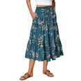 thumbnail image 1 of Yucgh Women's Tiered Flowy Midi Skirt with Drawstring High Waist, Floral Pleated Beach Skirt, Lightweight Summer Long Skirt for Casual Wear,Dark Blue,XL, 1 of 5