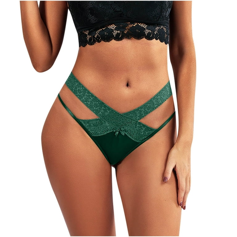 XMMSWDLA Seamless Thongs for Women Sexy No Show Breathable Underwear  Stretch Straps T-Back Tangas Panties for Ladies Green XL Bikini Thongs