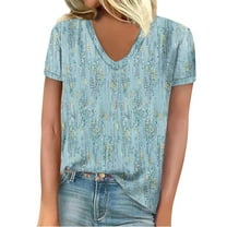 XMMSWDLA Shirts Short Sleeve V Neck Tees for Women Fashion Tops Trendy Lightweight Soft Casual Summer Outfits Clothes 2024 Short Sleeve Shirts for Women