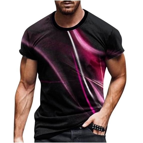 XMMSWDLA Shirts for Men T Shirts Fashion 3d Print Graphic Shirts Tops Crewneck Short Sleeve Tees for Mens Hot Pink Mens Graphic T-Shirts