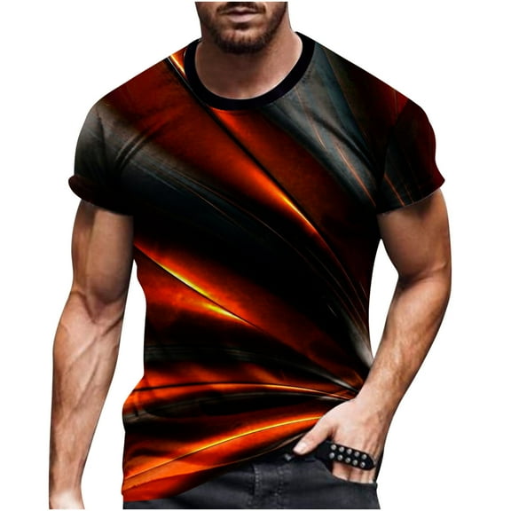 XMMSWDLA Shirts for Men T Shirts Fashion 3d Print Graphic Shirts Tops Crewneck Short Sleeve Tees for Mens Orange Mens Shirts Casual