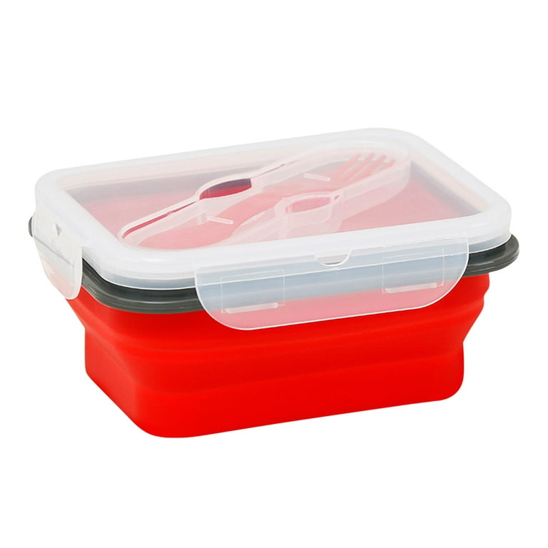 XMMSWDLA Silicone Collapsible Food Storage Containers with Silicone  Leakproof Lids, Clear Platinum Food-Grade, ,Compact, Reusable Lunch Box,  Microwave Safe Meal Prep（Red） 