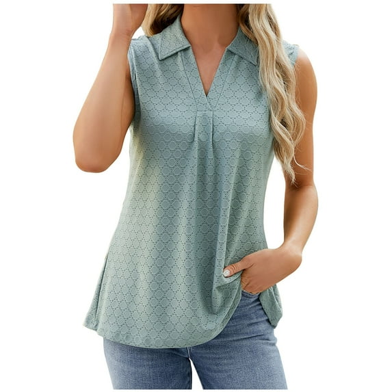 XMMSWDLA Sleeveless Tops Women Casual Summer Blouses Trendy Eyelet Office Work Shirts Green Crop Tank Tops Women
