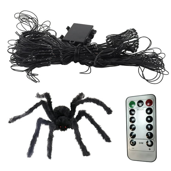 XMMSWDLA Spider Webs Halloween Decorations Lights,92 LED Light Up,Spiderweb with Remote Control, Spider,Halloween Decor for Outdoor